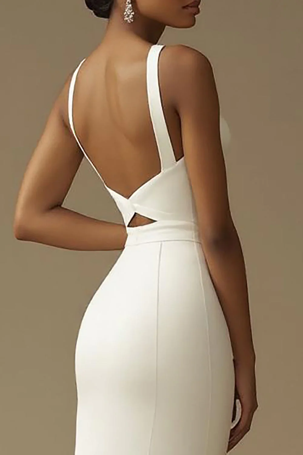White Mermaid Cut Out Long Wedding Dress with Slit - Image 4