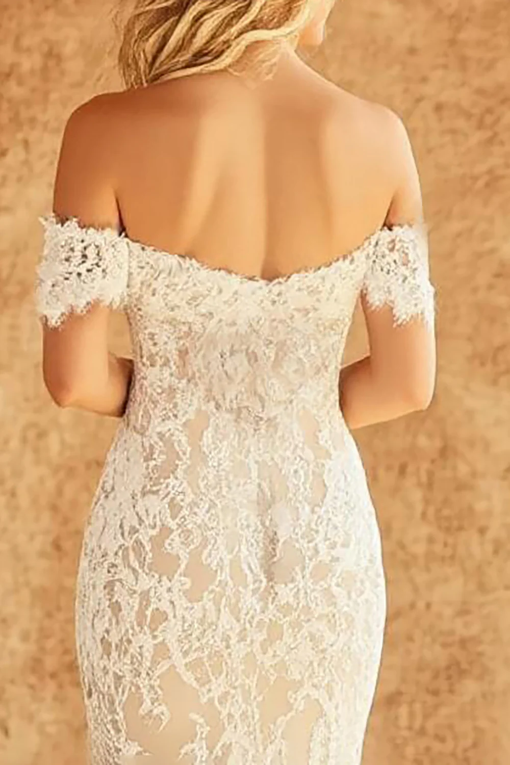 White Mermaid Off the Shoulder Lace Long Wedding Dress - Image 4