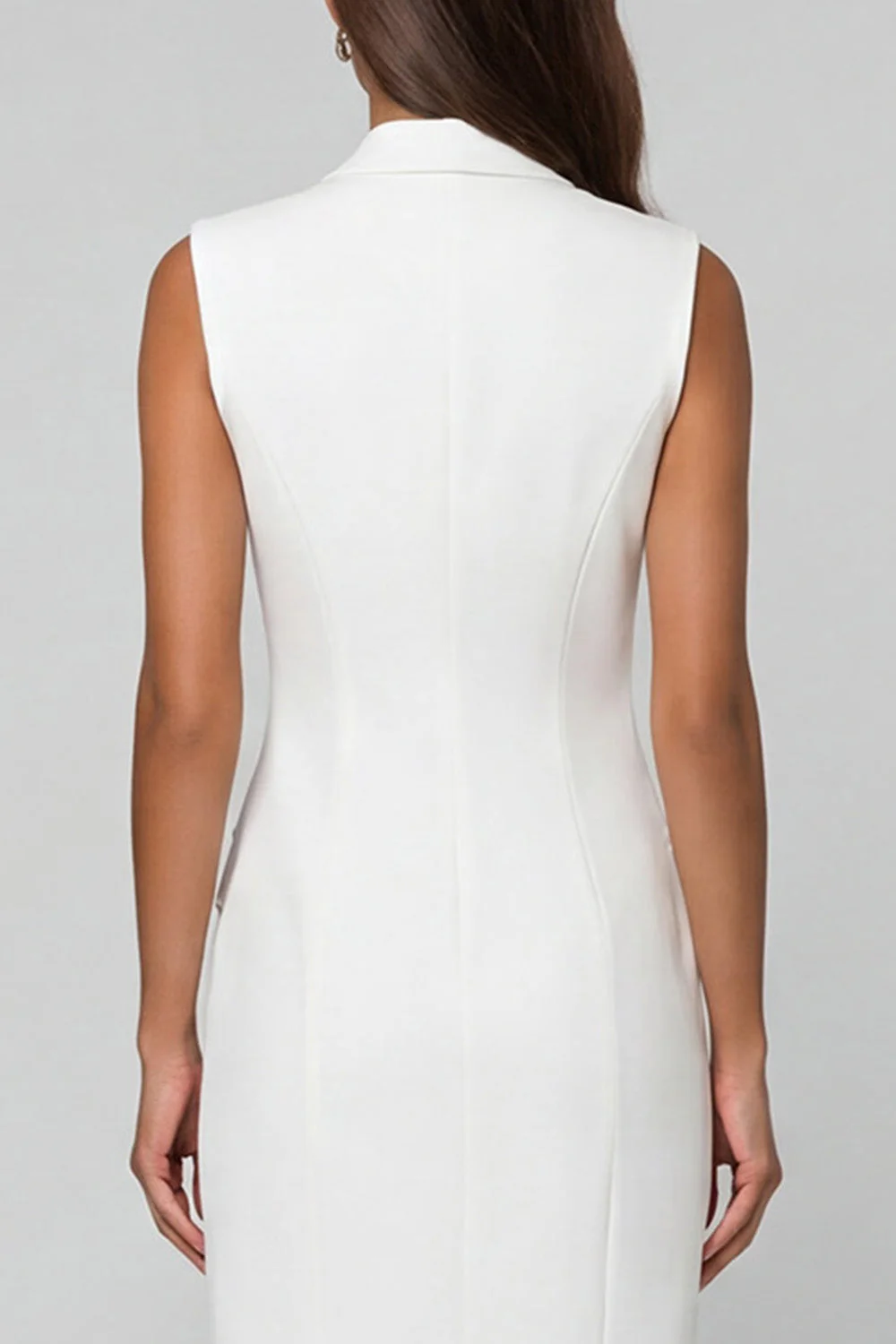 White Sheath Notched Lapel Asymmetrical Work Dress - Image 4