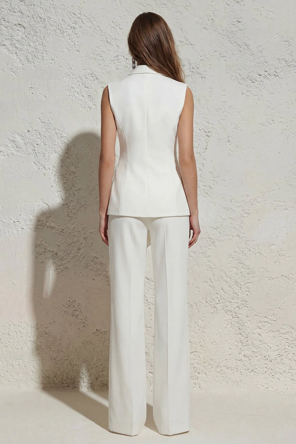 White Notched Lapel Ruched Slim Fit Women's Work Suit - Image 2