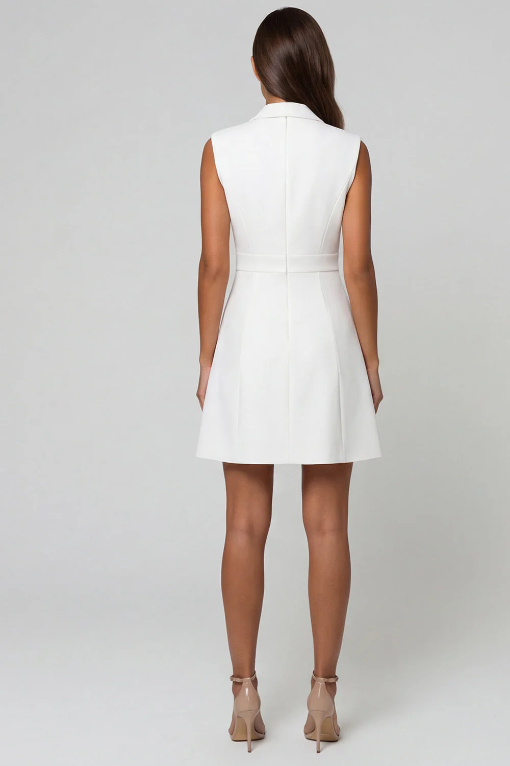 White Single Breasted A Line Notched Lapel Short Work Dress - Image 2