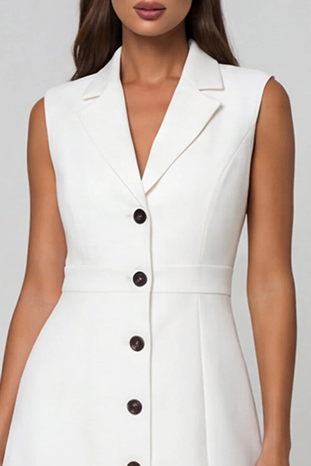 White Single Breasted A Line Notched Lapel Short Work Dress - Image 3