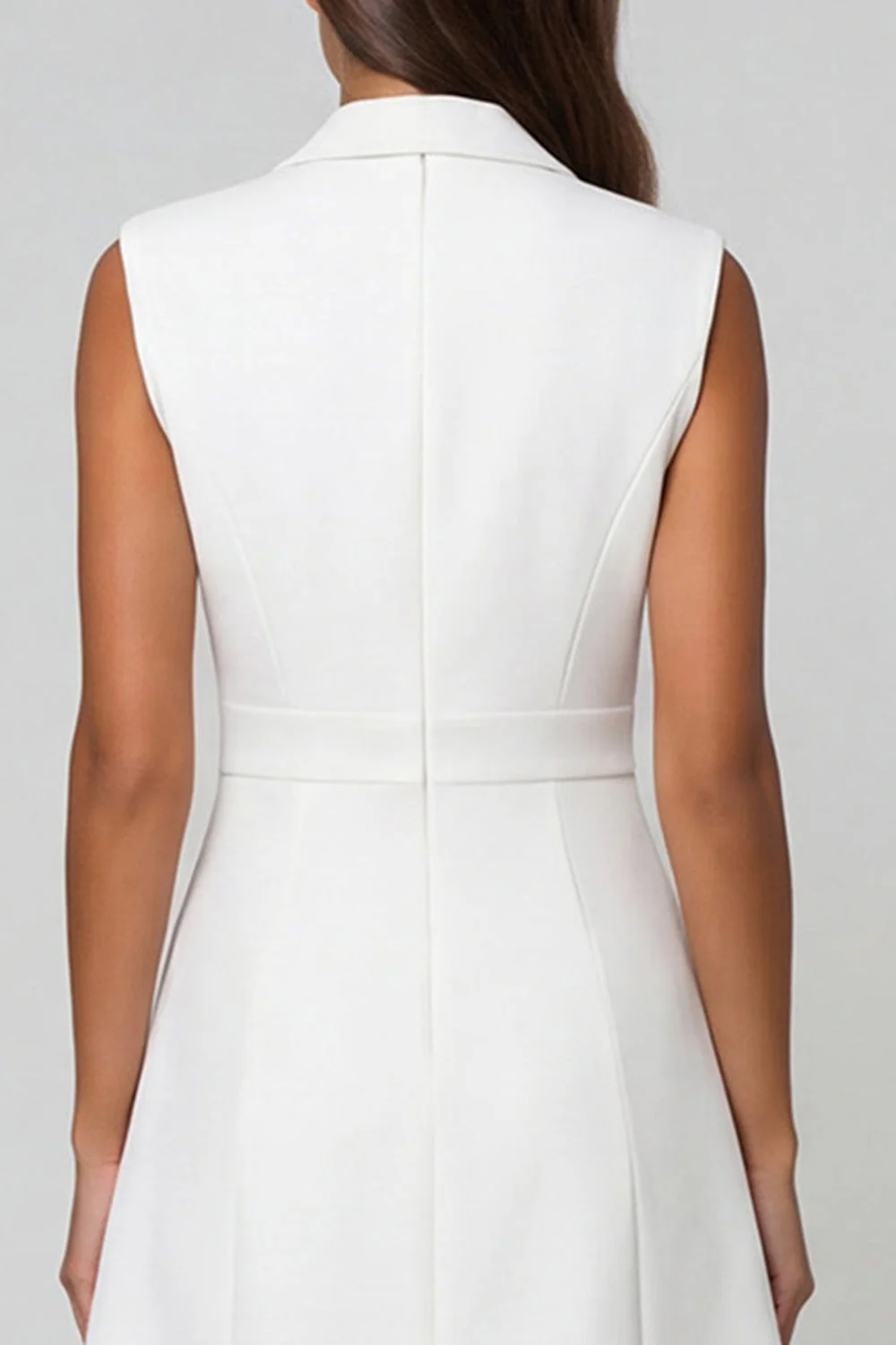 White Single Breasted A Line Notched Lapel Short Work Dress - Image 4