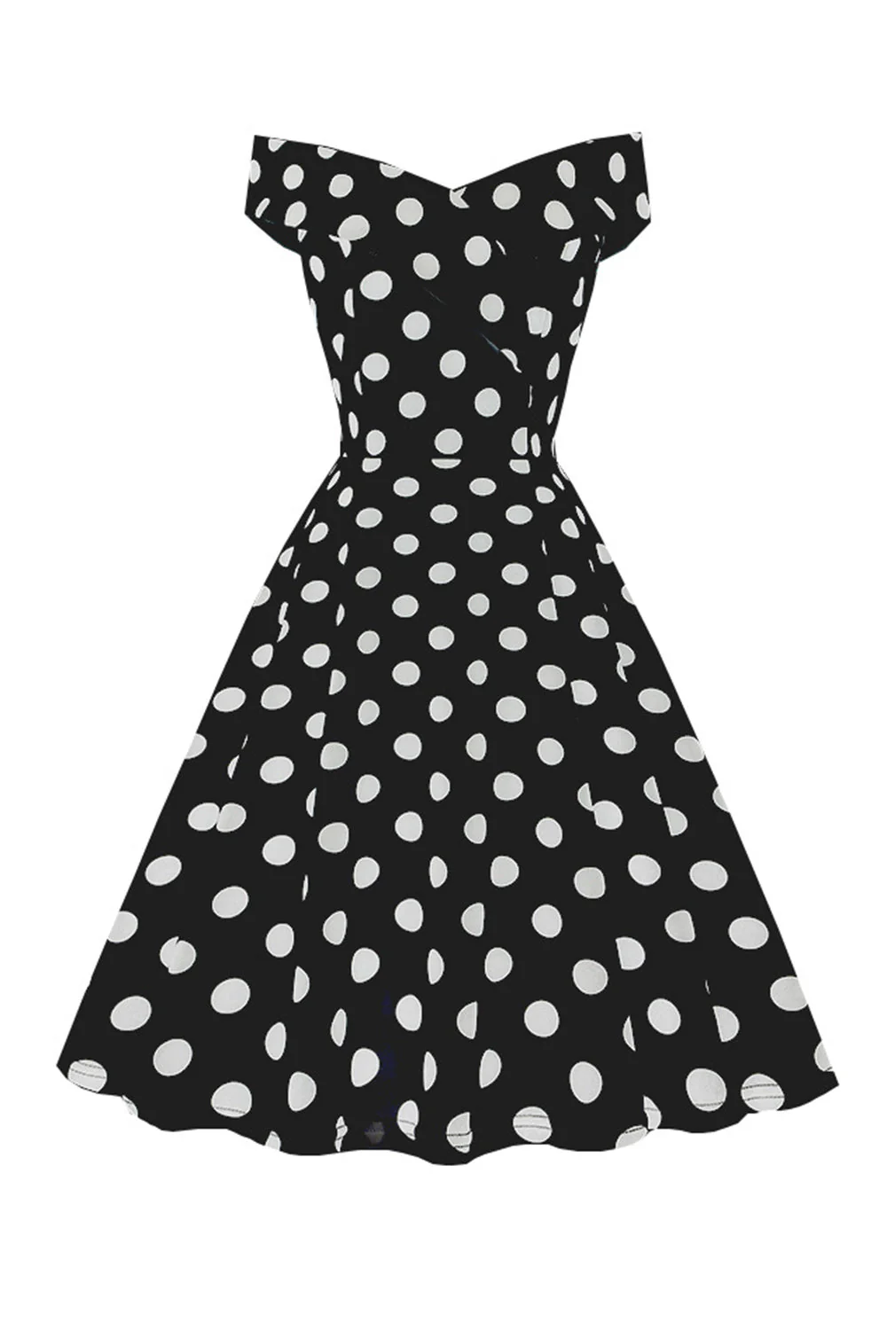 White Off the Shoulder Polka Dots Vintage Dress - Image 10