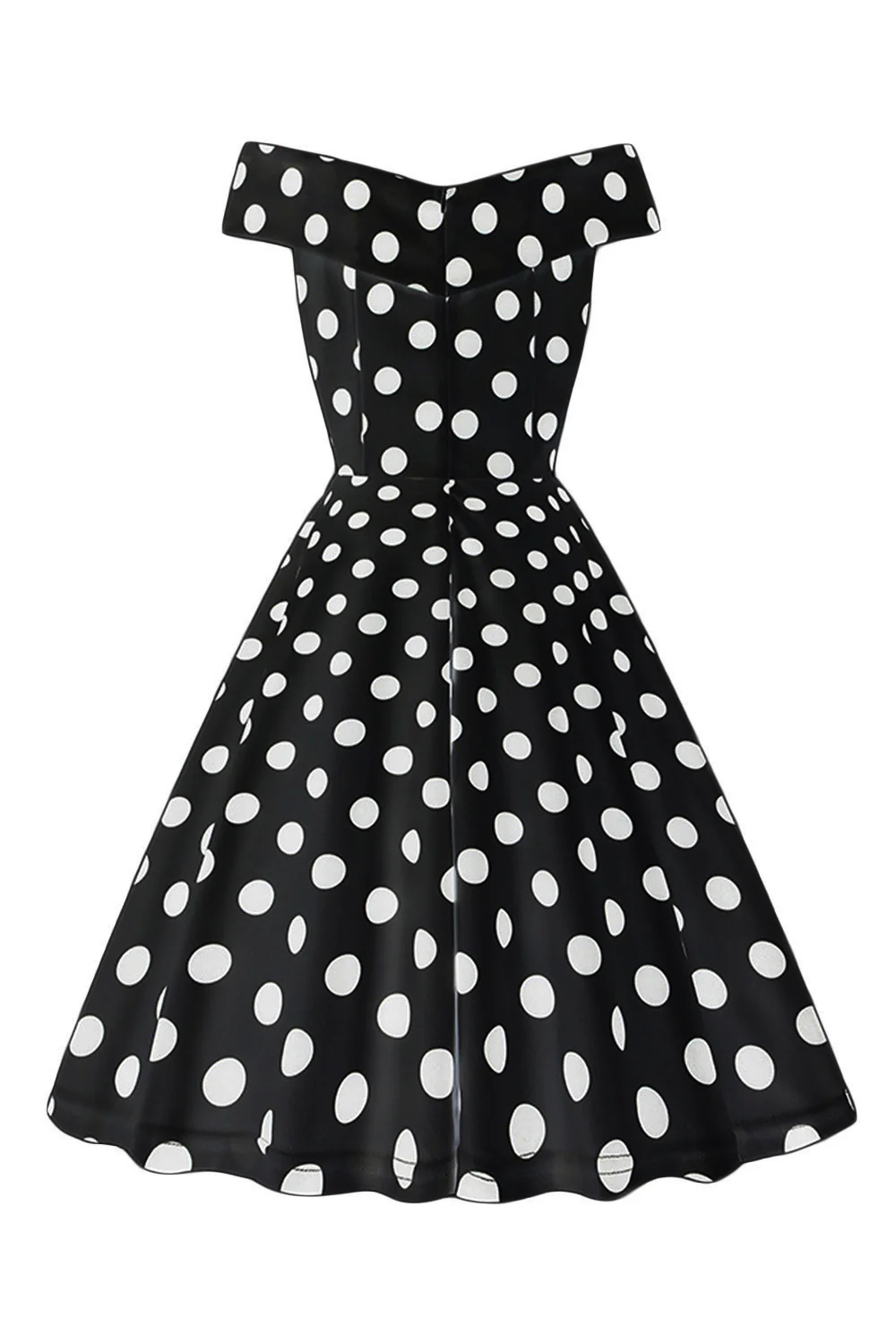 White Off the Shoulder Polka Dots Vintage Dress - Image 11
