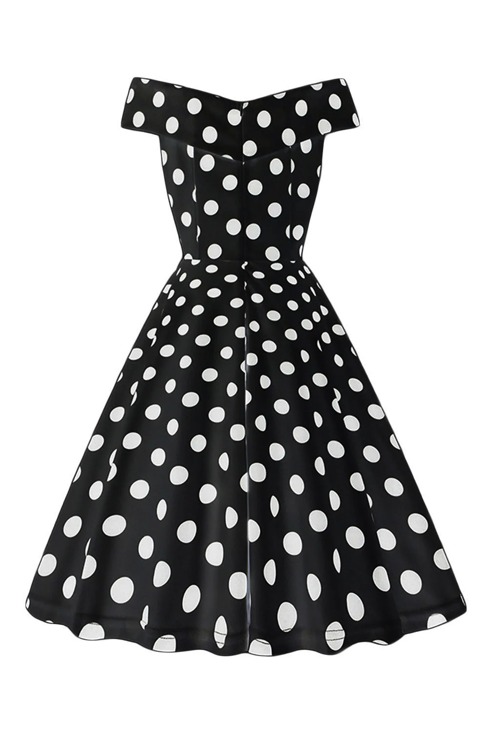 White Off the Shoulder Polka Dots Vintage Dress - Image 12
