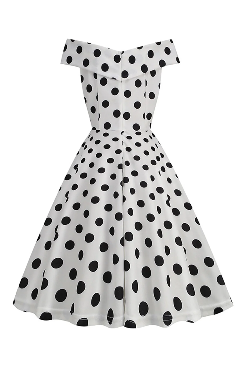 White Off the Shoulder Polka Dots Vintage Dress - Image 2