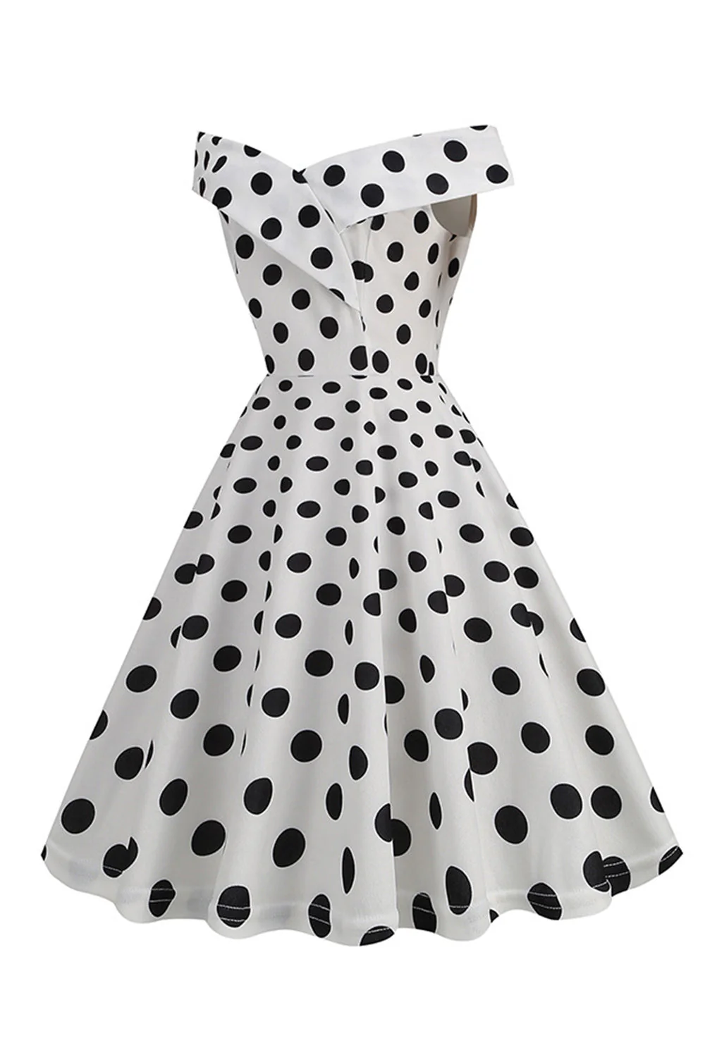 White Off the Shoulder Polka Dots Vintage Dress - Image 3