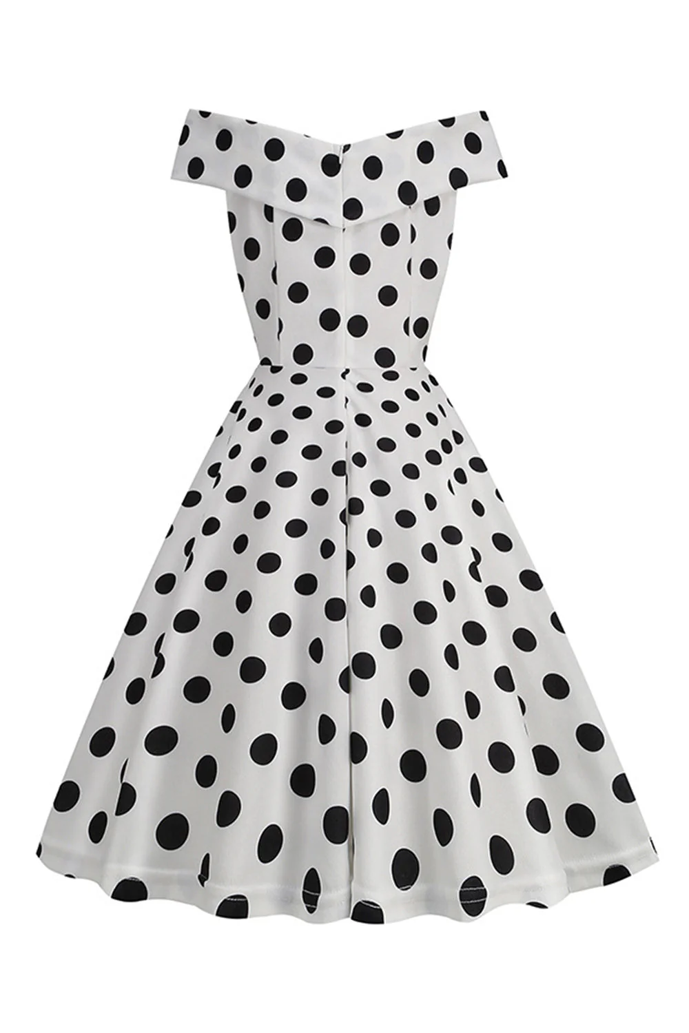 White Off the Shoulder Polka Dots Vintage Dress - Image 4