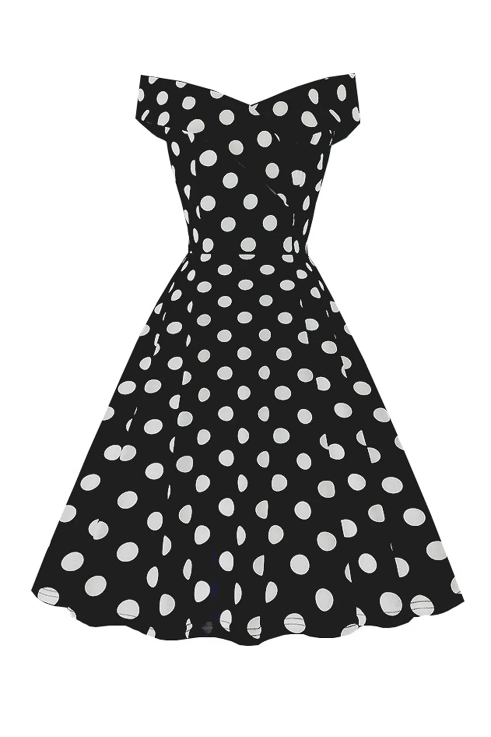 White Off the Shoulder Polka Dots Vintage Dress - Image 9