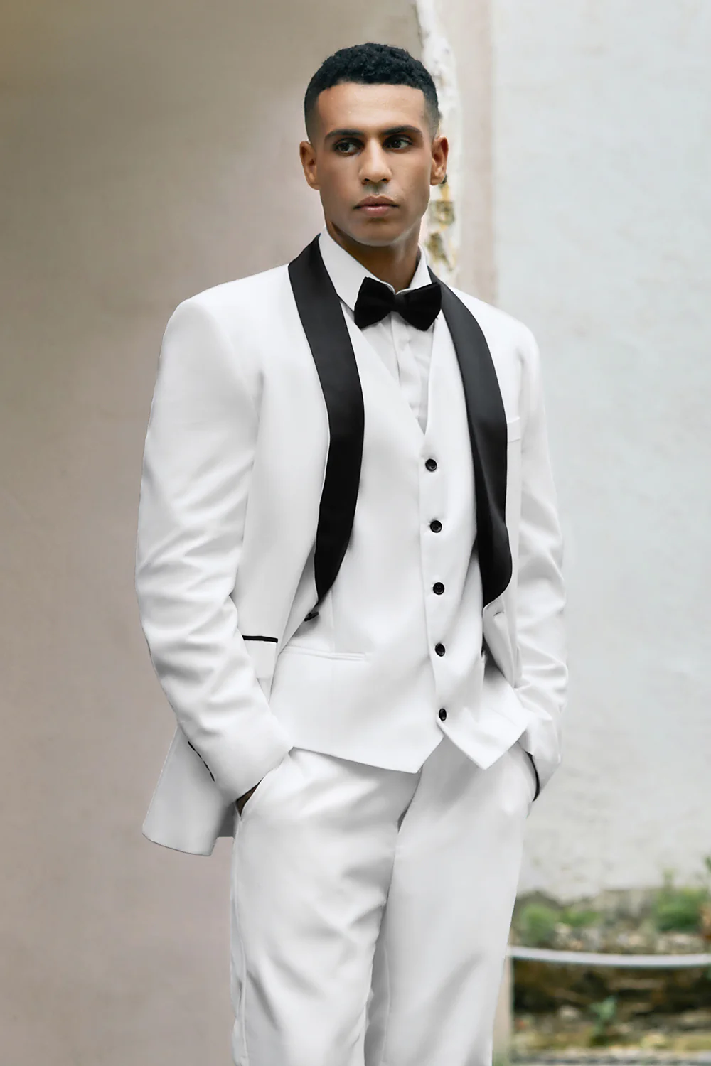 White One Button Shawl Lapel 3 Pieces Men's Wedding Suits - Image 6
