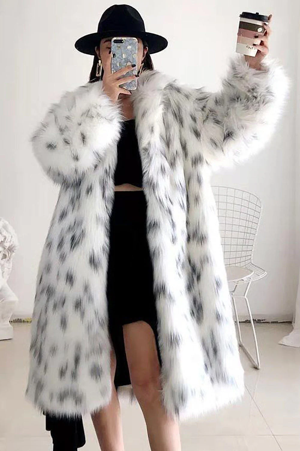 White Oversized Long Faux Fur Shearling Coat - Image 2