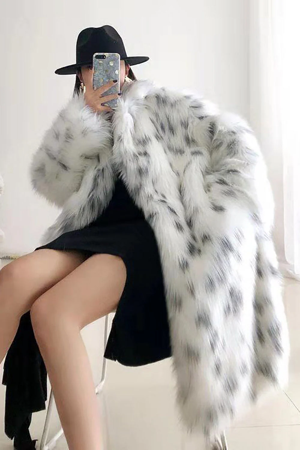 White Oversized Long Faux Fur Shearling Coat - Image 3