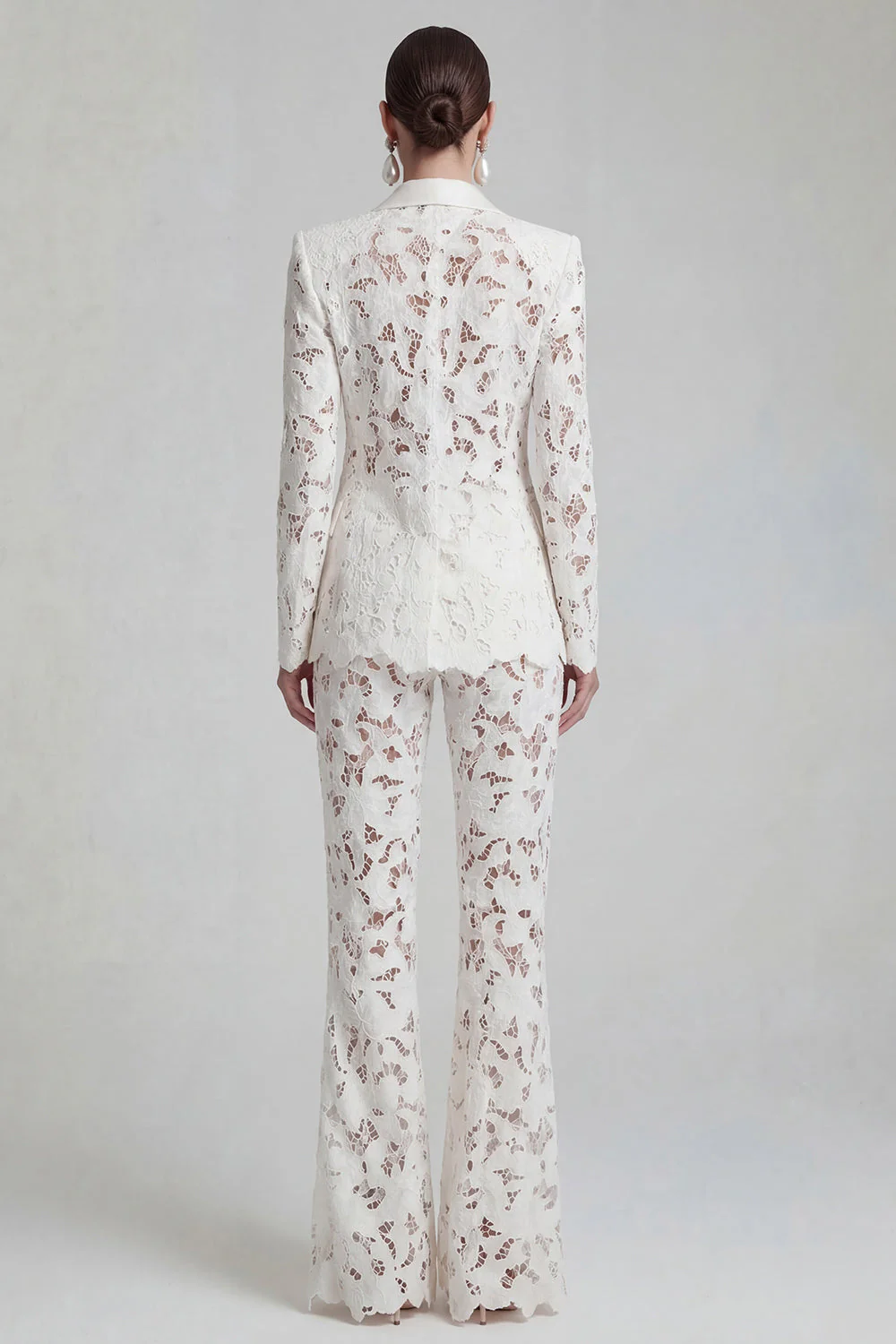 White Peak Lapel 2 Piece Women Suits with Lace - Image 2