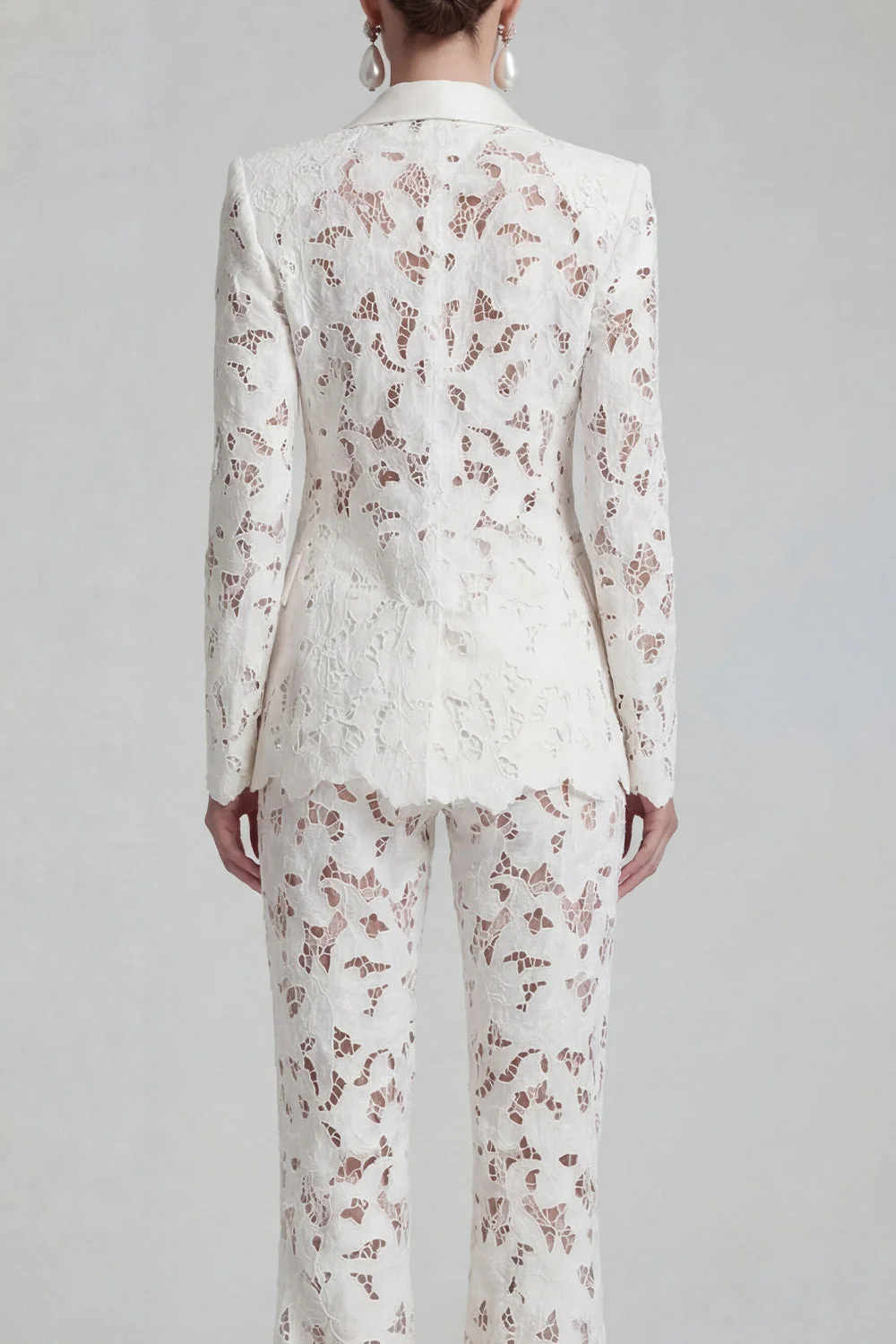 White Peak Lapel 2 Piece Women Suits with Lace - Image 5
