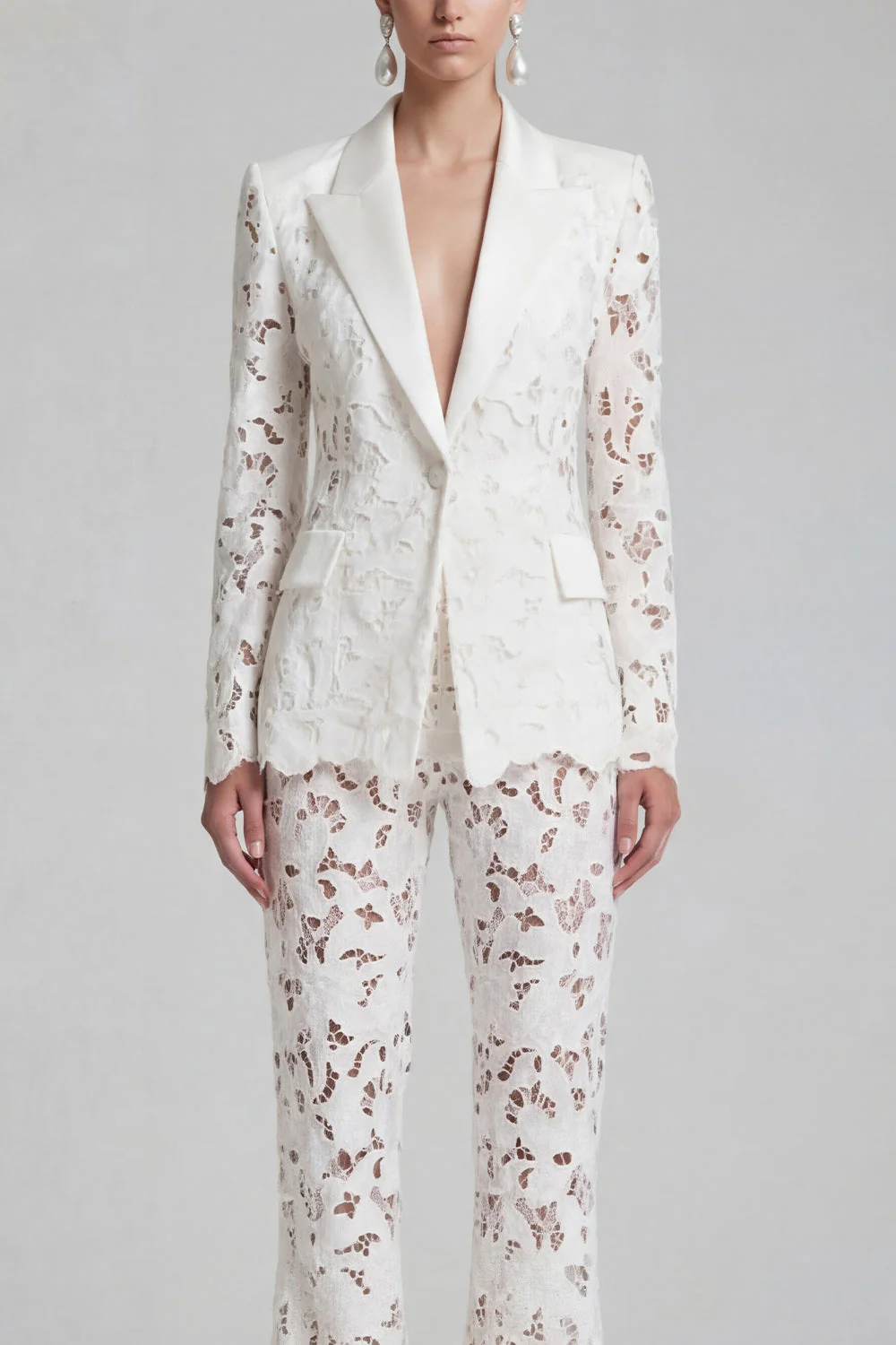 White Peak Lapel 2 Piece Women Suits with Lace - Image 6