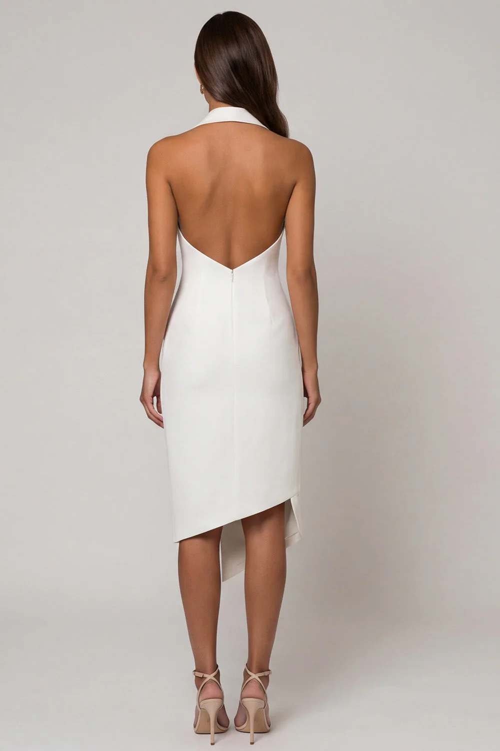 White Sheath Peaked Lapel Double Breasted Asymmetrical Work Dress - Image 2