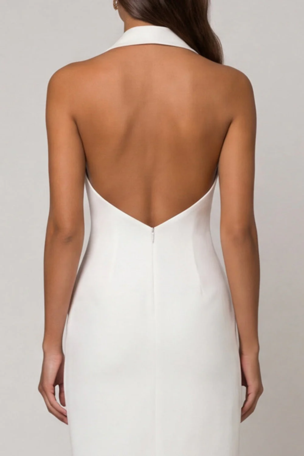 White Sheath Peaked Lapel Double Breasted Asymmetrical Work Dress - Image 4
