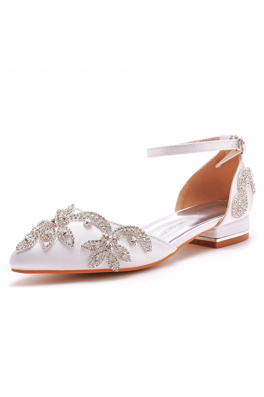 White Pointed Toe Bridal Shoes with Beading - Image 2