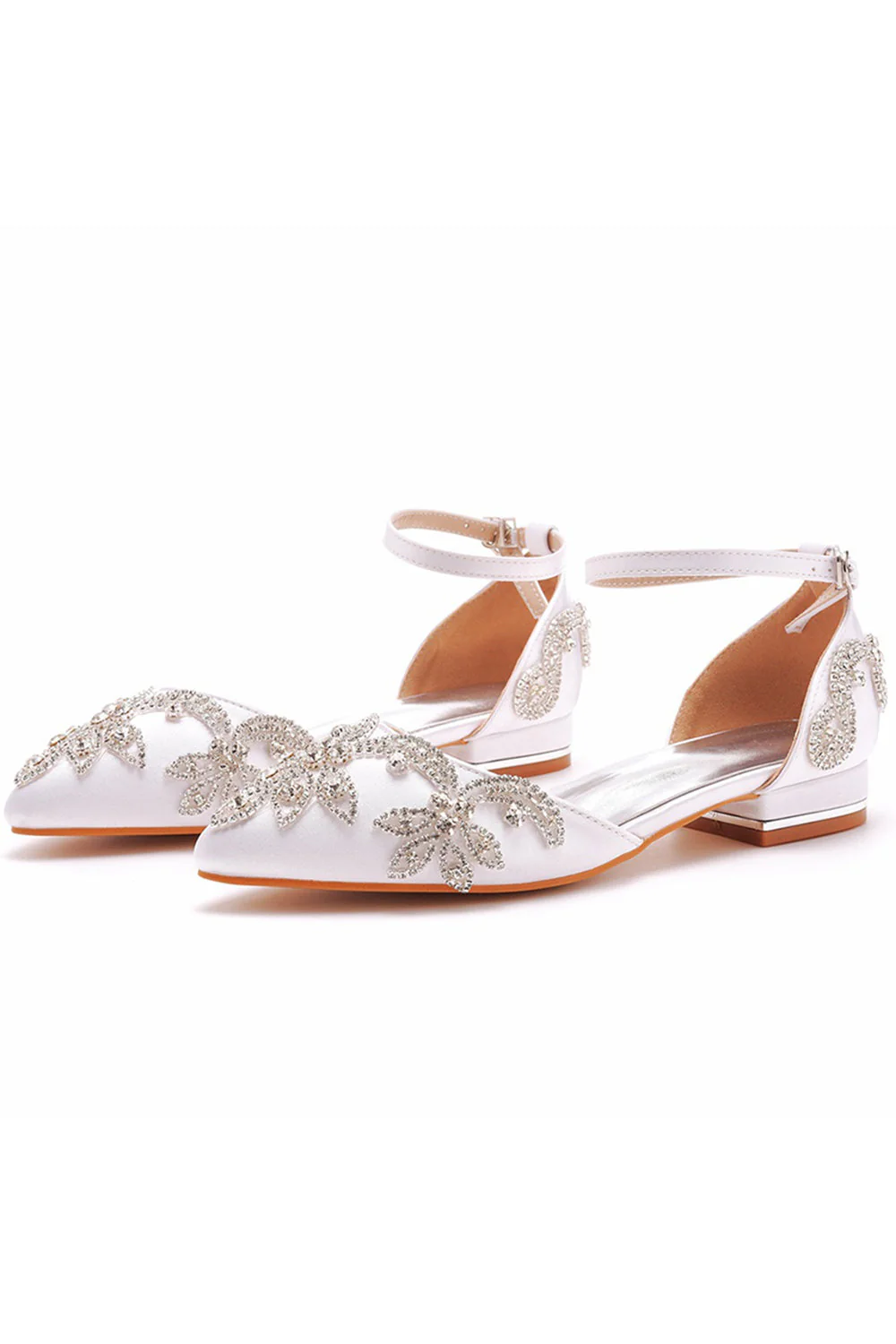 White Pointed Toe Bridal Shoes with Beading - Image 3