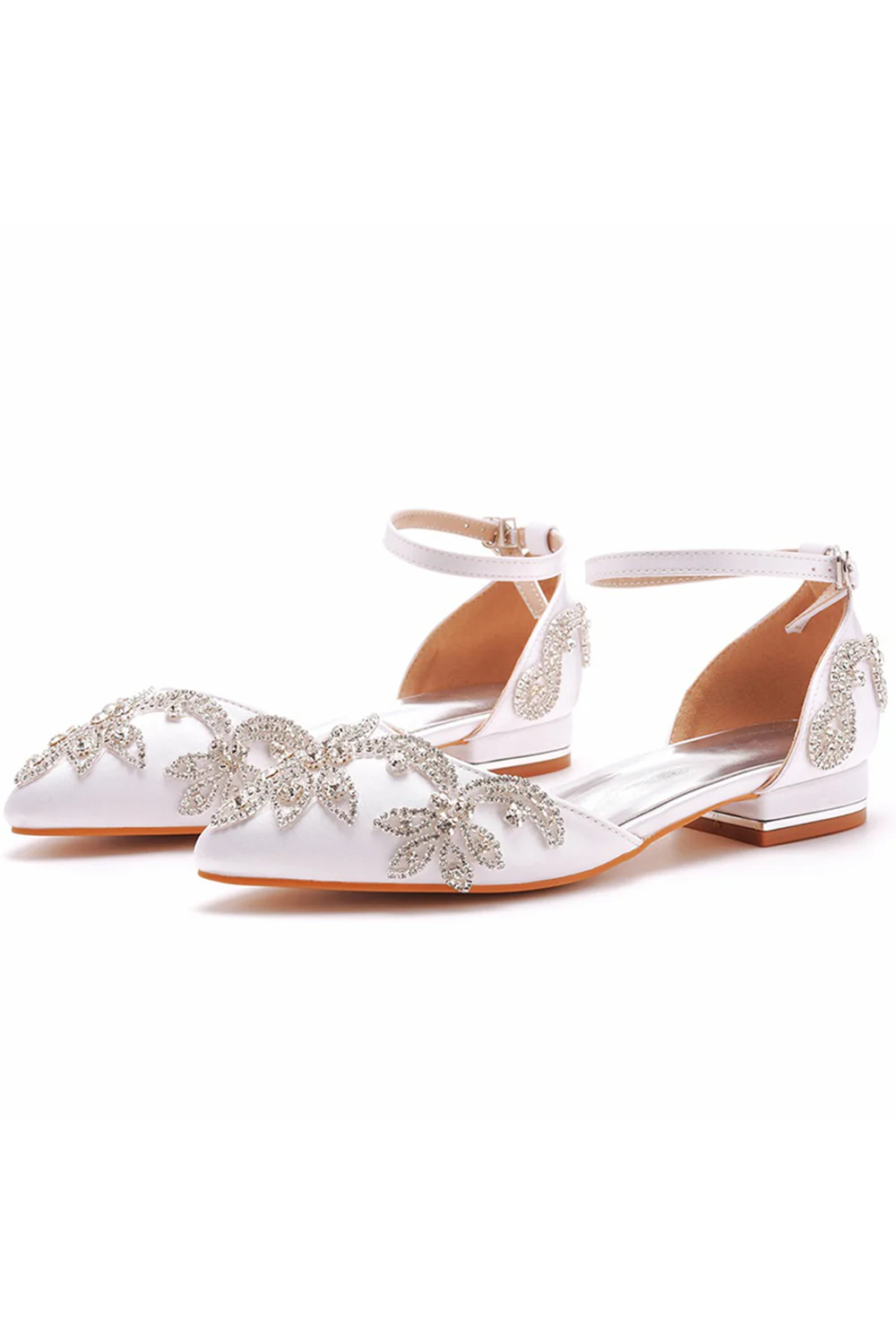 White Pointed Toe Bridal Shoes with Beading - Image 5