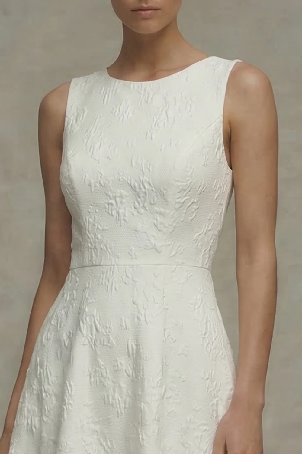 White Round Neck Jacquard A Line Engagement Dress - Image 3