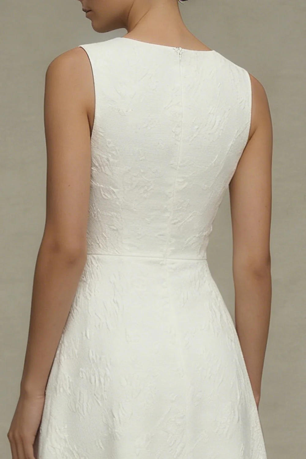 White Round Neck Jacquard A Line Engagement Dress - Image 4