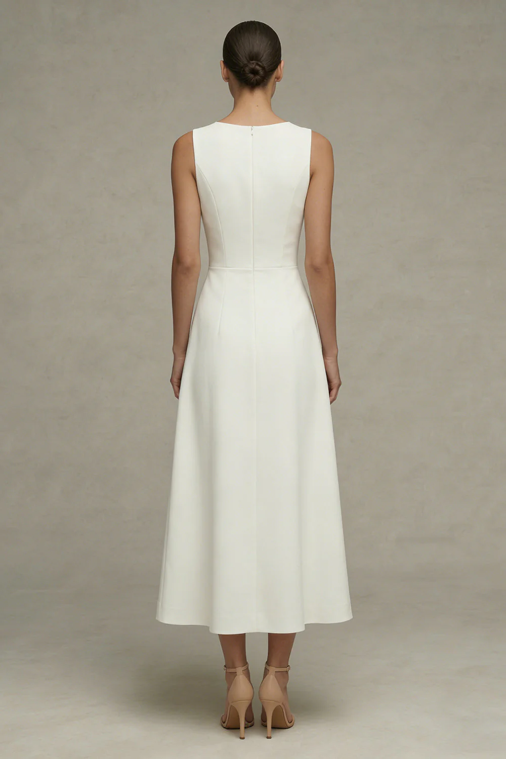 White Round Neck Sleeveless A Line Engagement Dress - Image 2