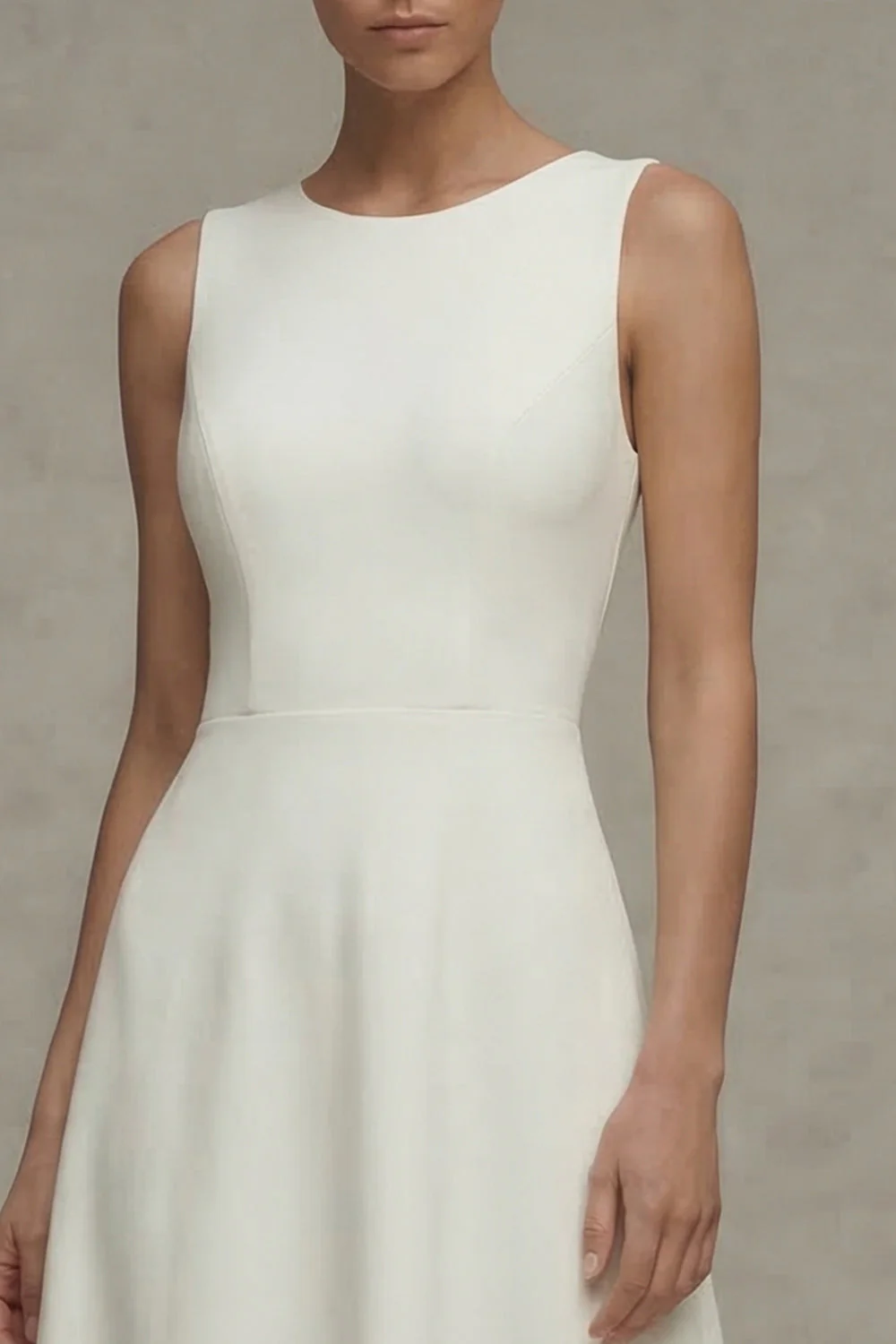 White Round Neck Sleeveless A Line Engagement Dress - Image 4