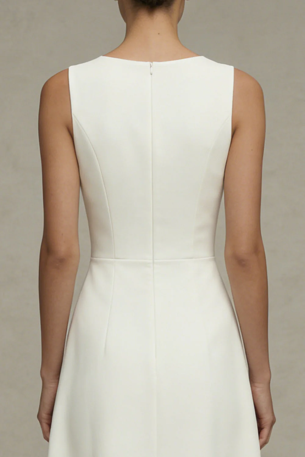 White Round Neck Sleeveless A Line Engagement Dress - Image 5