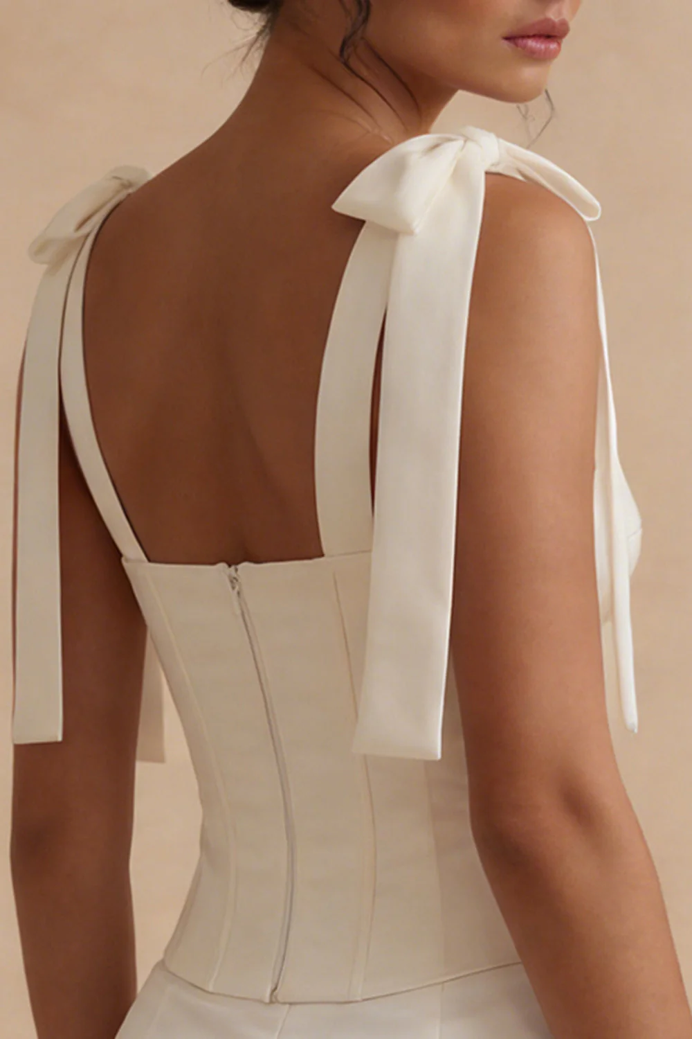 White Bodycon Corset Satin Graduation Dress with Bows - Image 4