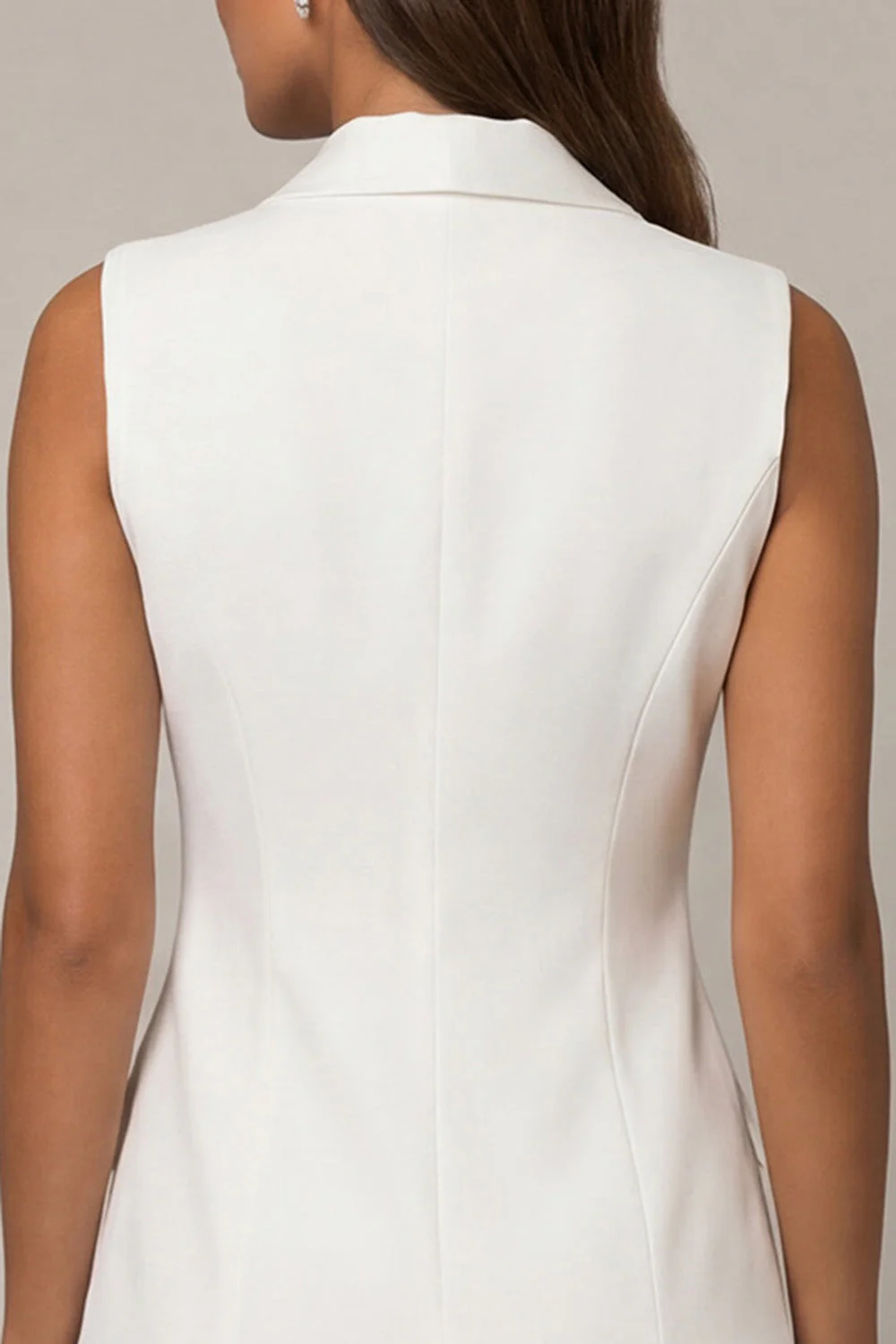 White Shawl Lapel Pleated A Line Short Work Dress - Image 4