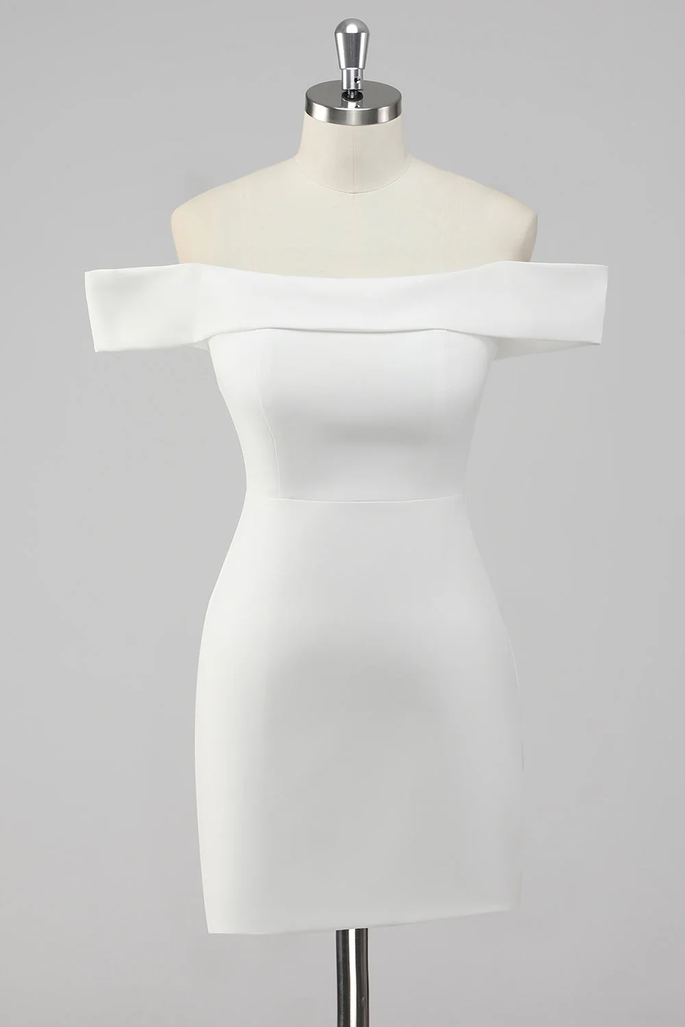 White Bodycon Off the Shoulder Satin Short Graduation Dress