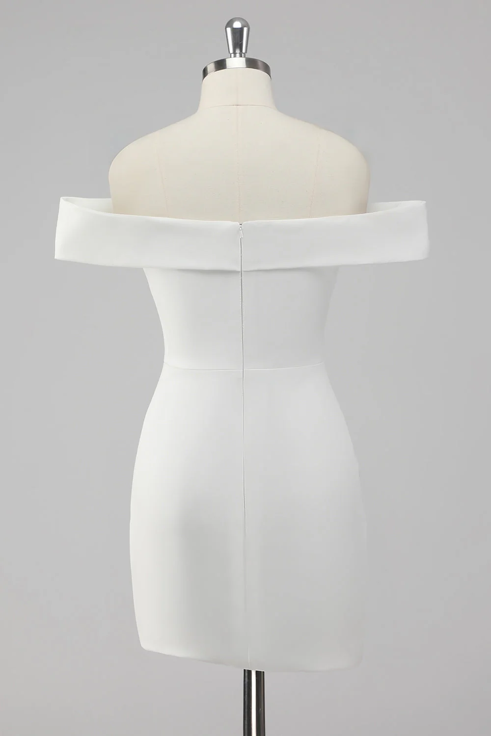White Bodycon Off the Shoulder Satin Short Graduation Dress - Image 2