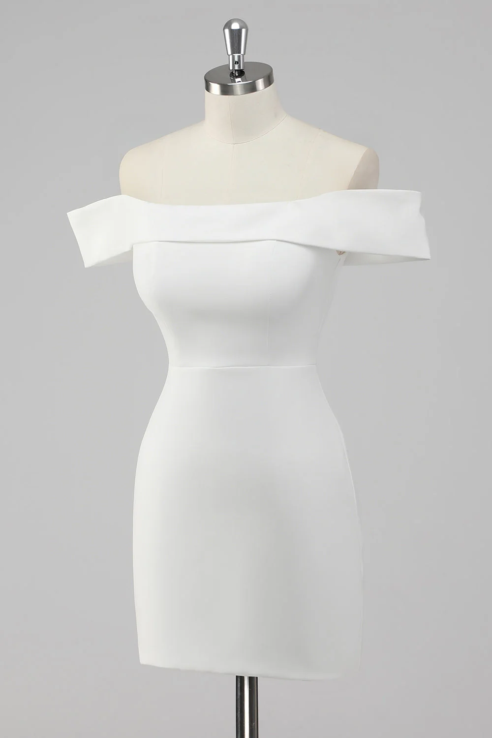 White Bodycon Off the Shoulder Satin Short Graduation Dress - Image 3