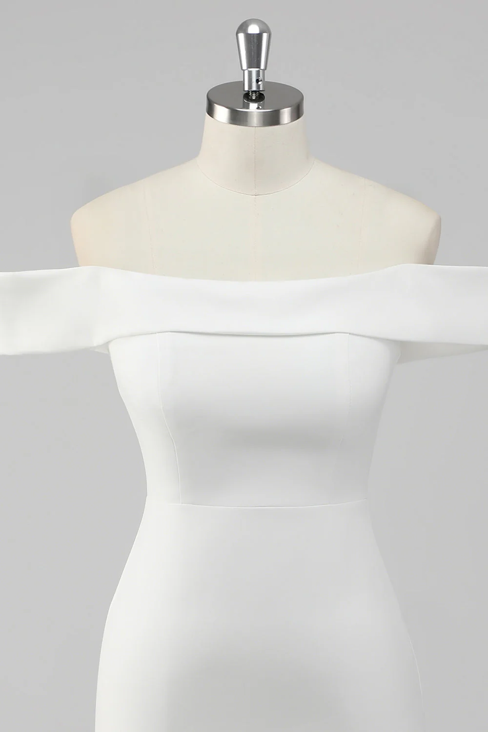 White Bodycon Off the Shoulder Satin Short Graduation Dress - Image 4