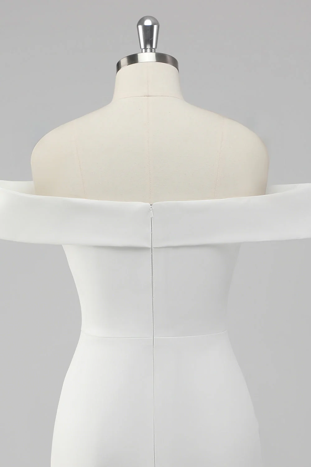 White Bodycon Off the Shoulder Satin Short Graduation Dress - Image 5
