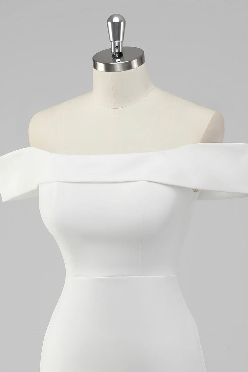 White Bodycon Off the Shoulder Satin Short Graduation Dress - Image 6