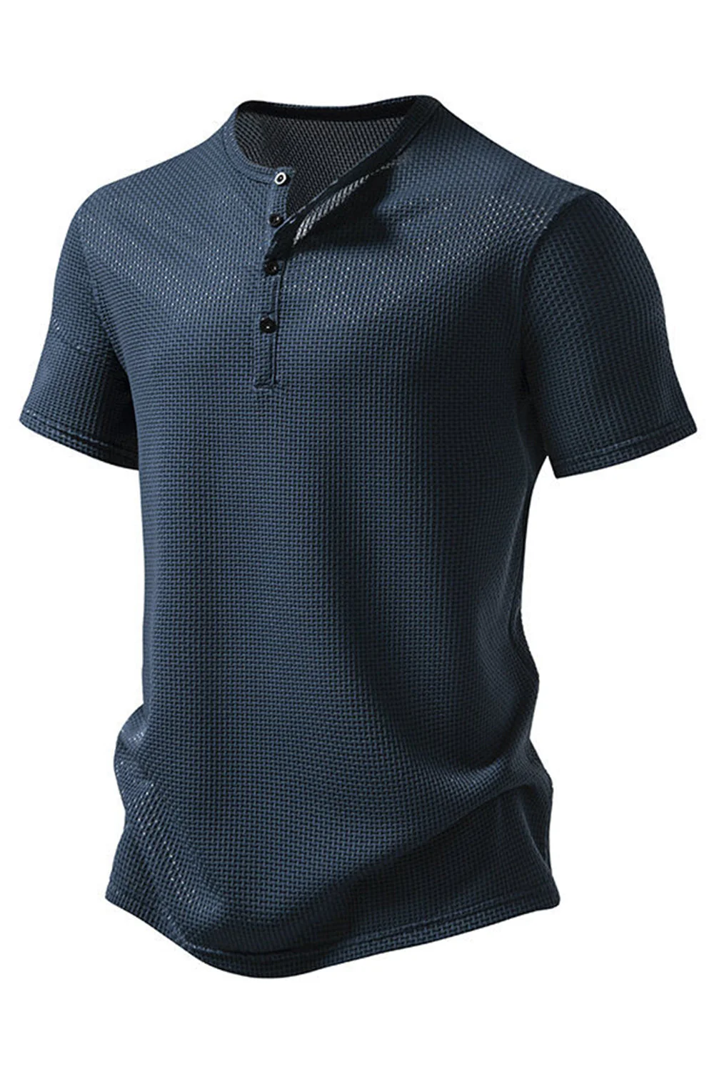 White Short Sleeves Waffle Men's Casual Polo Shirt - Image 11
