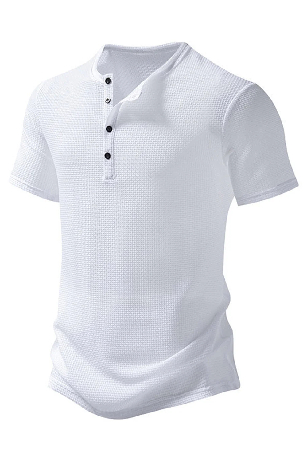 White Short Sleeves Waffle Men's Casual Polo Shirt - Image 3