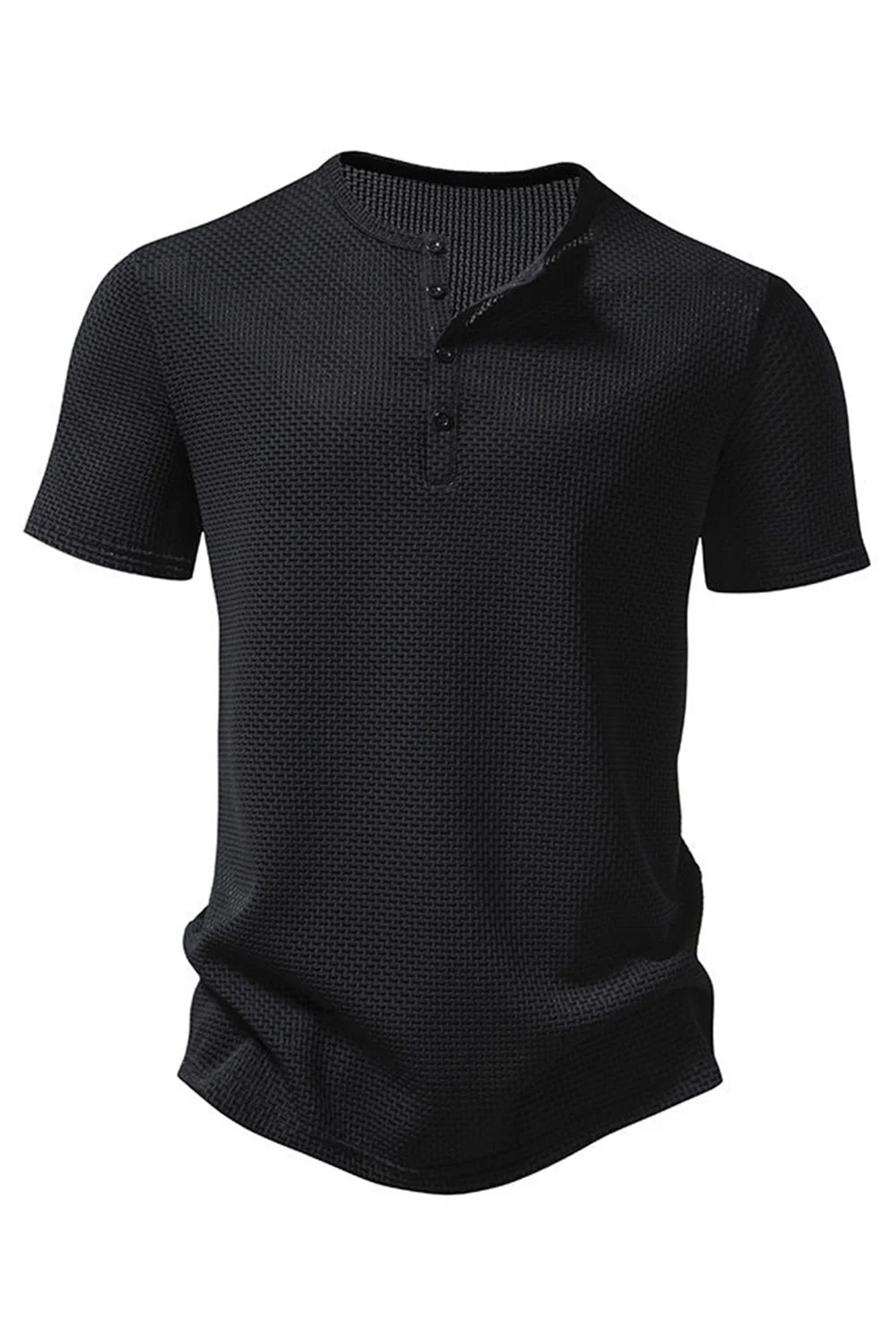 White Short Sleeves Waffle Men's Casual Polo Shirt - Image 7