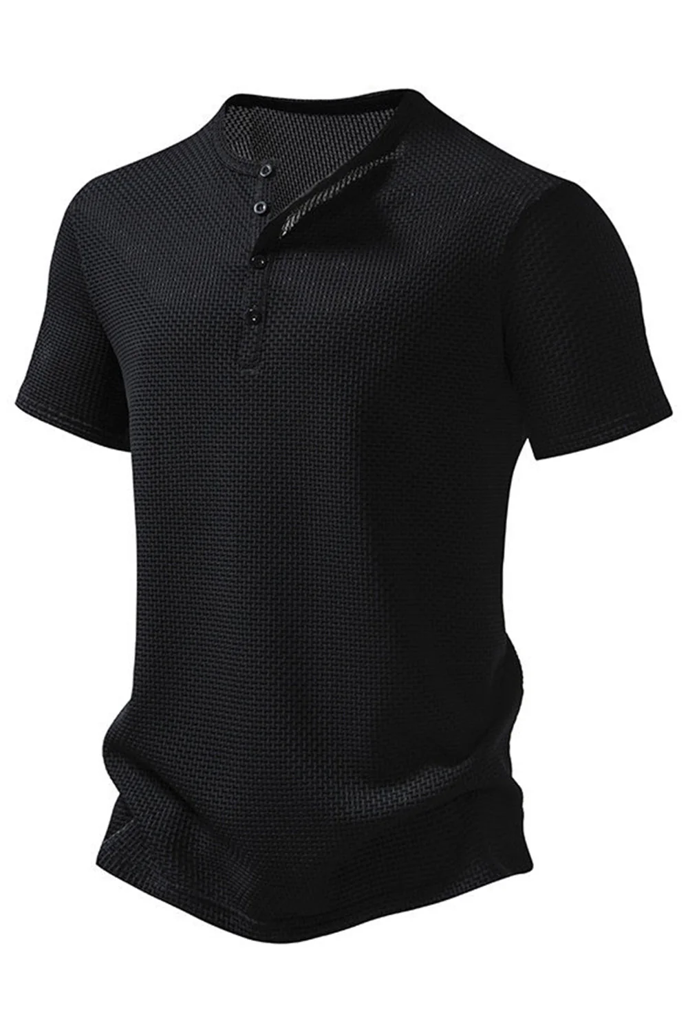 White Short Sleeves Waffle Men's Casual Polo Shirt - Image 9