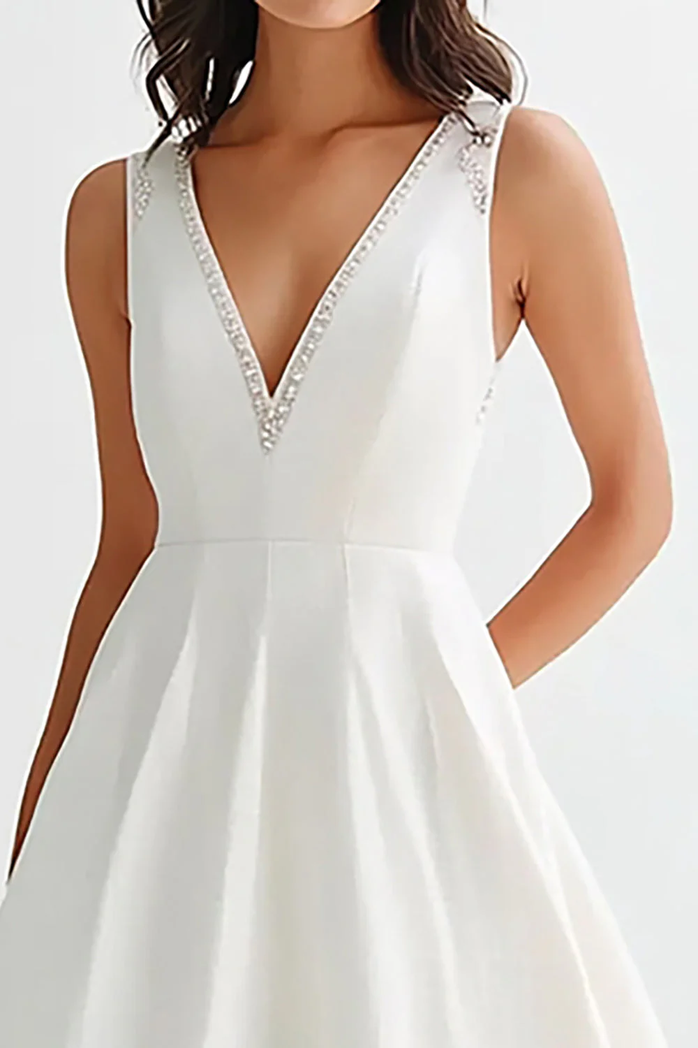 White Sleeveless A Line Matte Satin Long Graduation Dress - Image 2