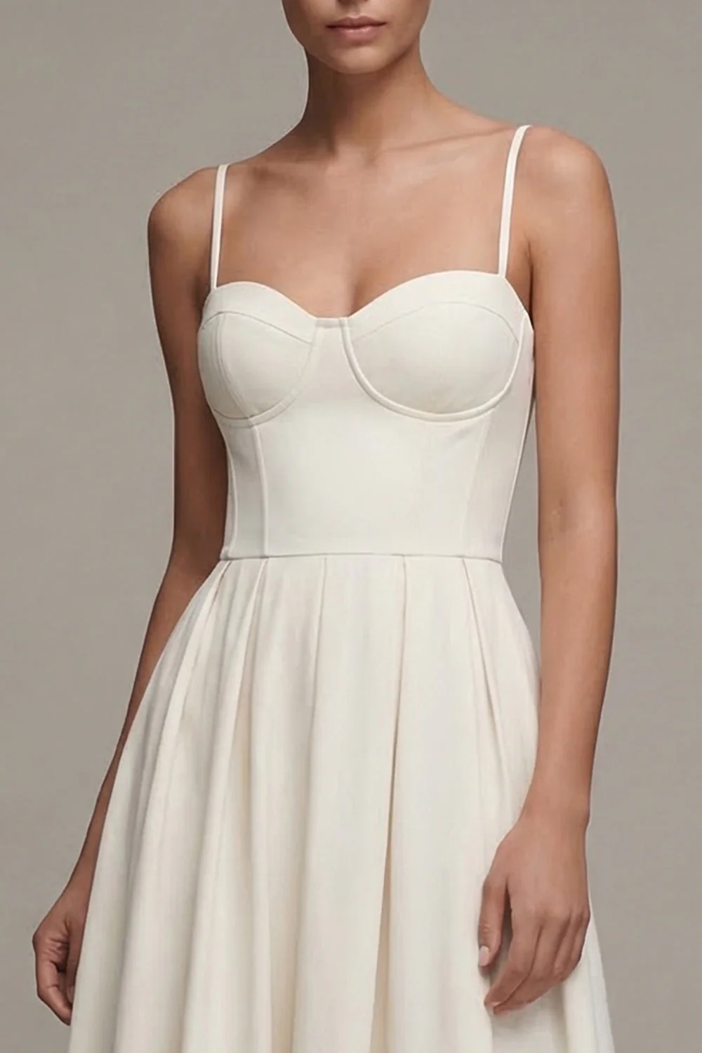 White Spaghetti Straps A Line Midi Engagement Dress - Image 3