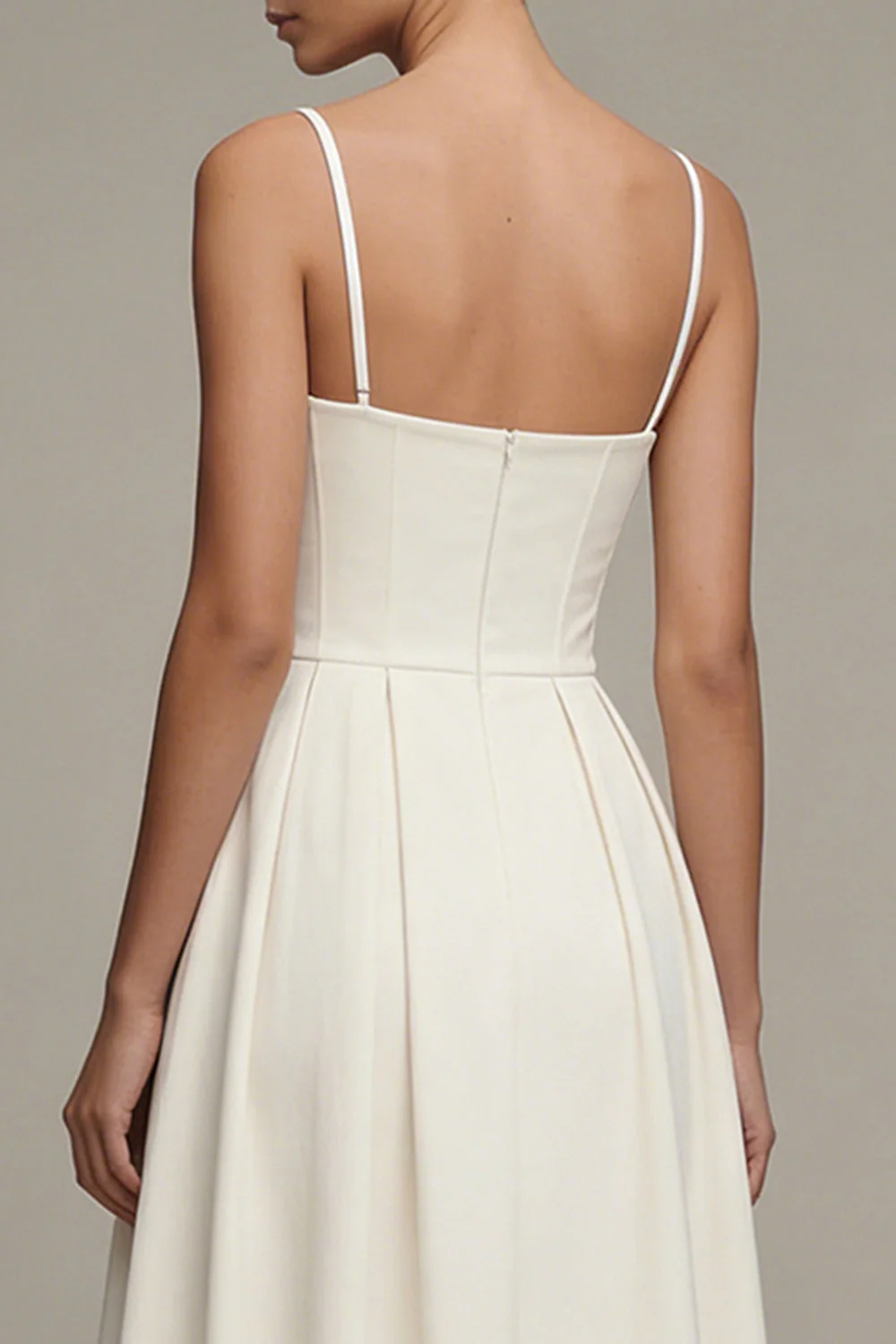White Spaghetti Straps A Line Midi Engagement Dress - Image 4