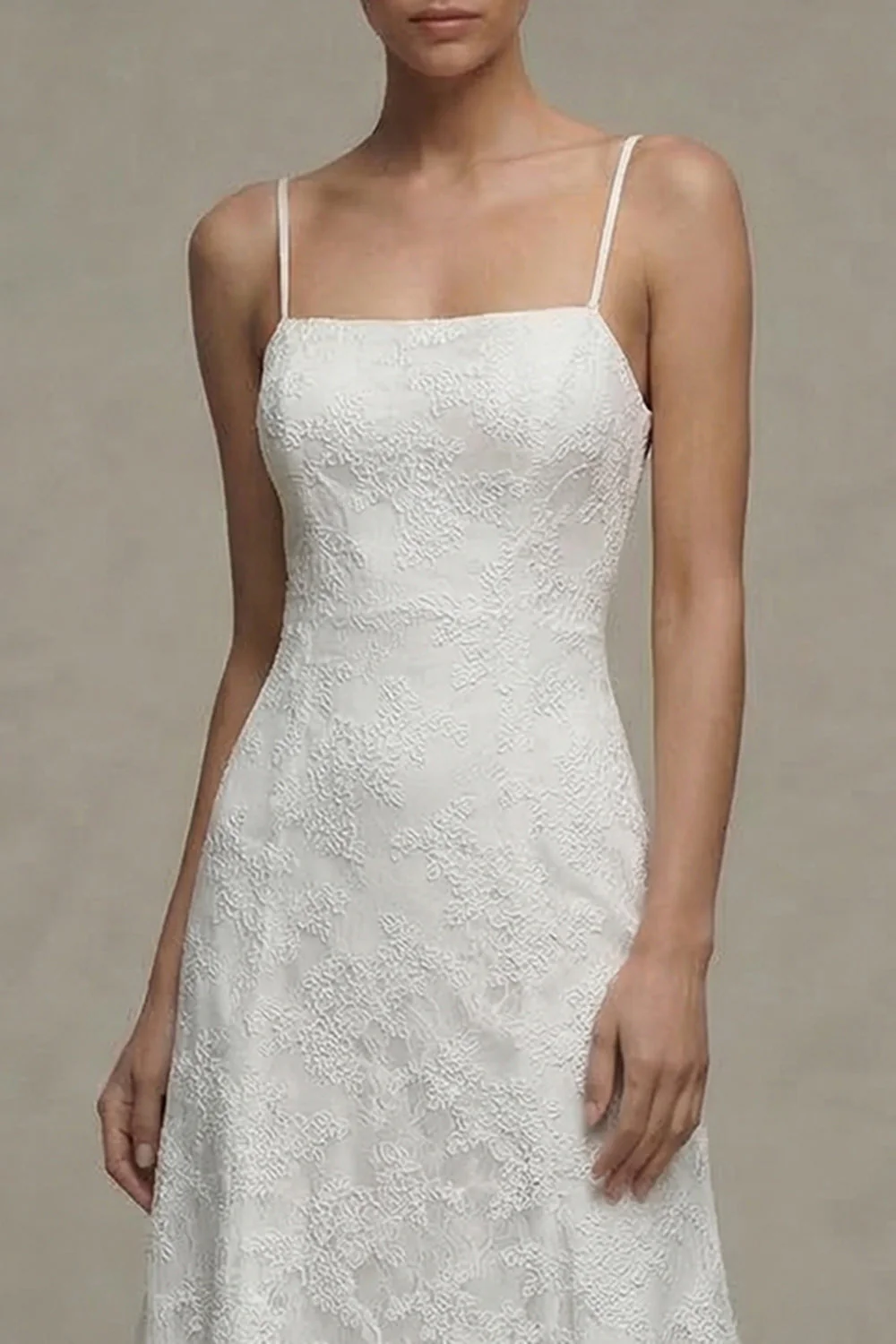 White Spaghetti Straps Lace A Line Midi Engagement Dress - Image 4