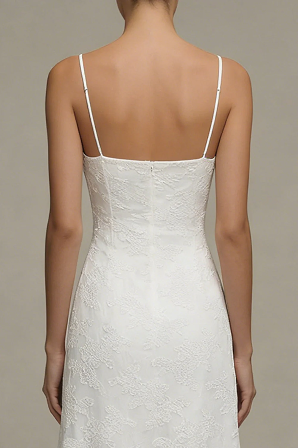 White Spaghetti Straps Lace A Line Midi Engagement Dress - Image 5
