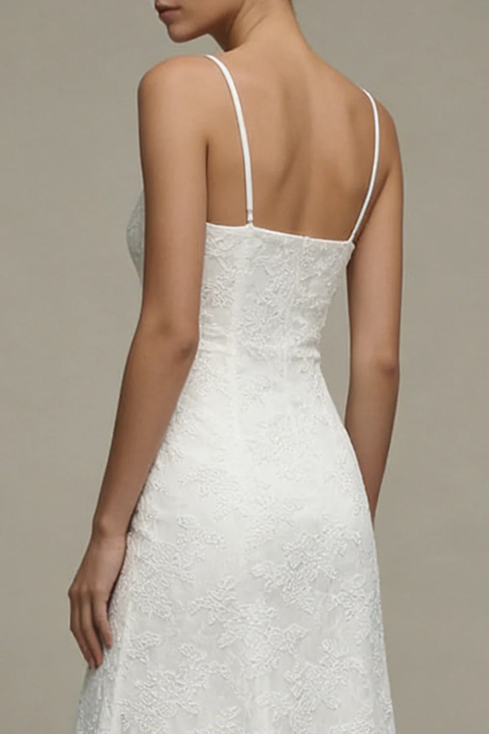 White Spaghetti Straps Lace A Line Midi Engagement Dress - Image 6