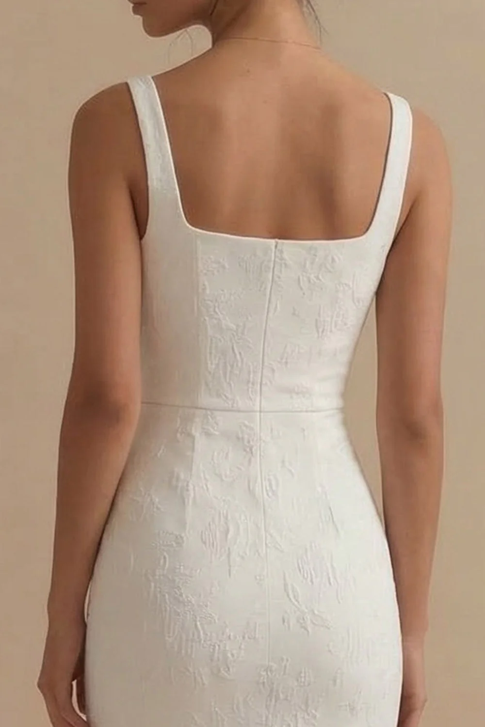 White Square Neck Jacquard Sheath Engagement Dress - Image 4