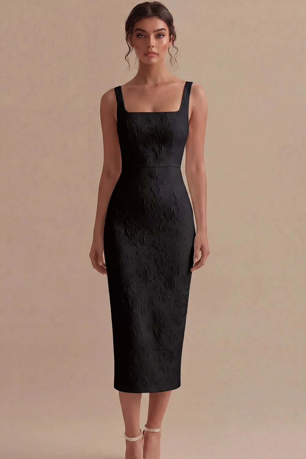 White Square Neck Jacquard Sheath Engagement Dress - Image 5